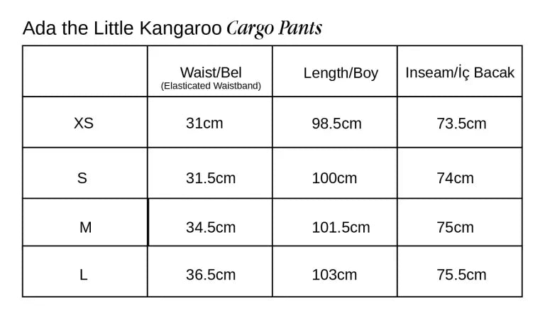 Ada The Little Kangaroo Kargo Jogger Pantolon beden tablosu 1