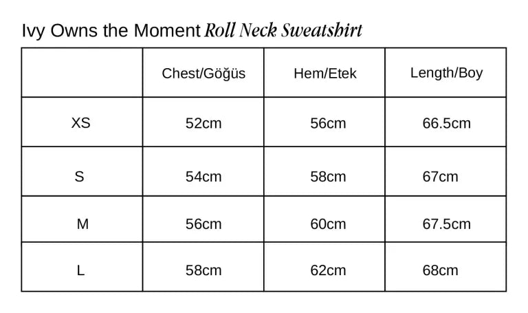 Ivy Owns the Moment Dökümlü Yaka Sweatshirt beden tablosu 1
