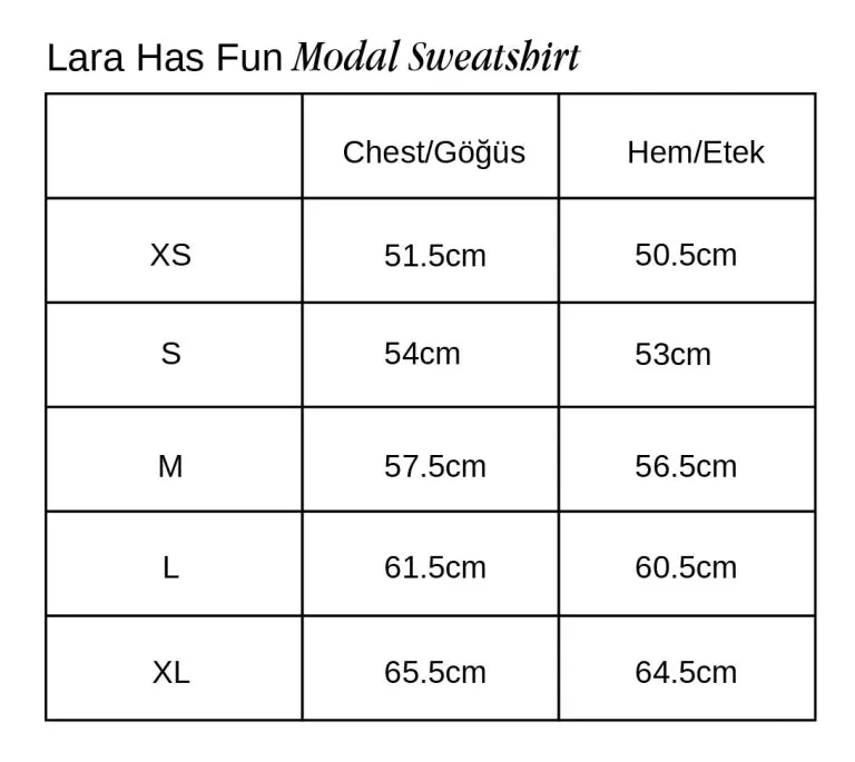 Lara Has Fun Modal Sweatshirt beden tablosu 1