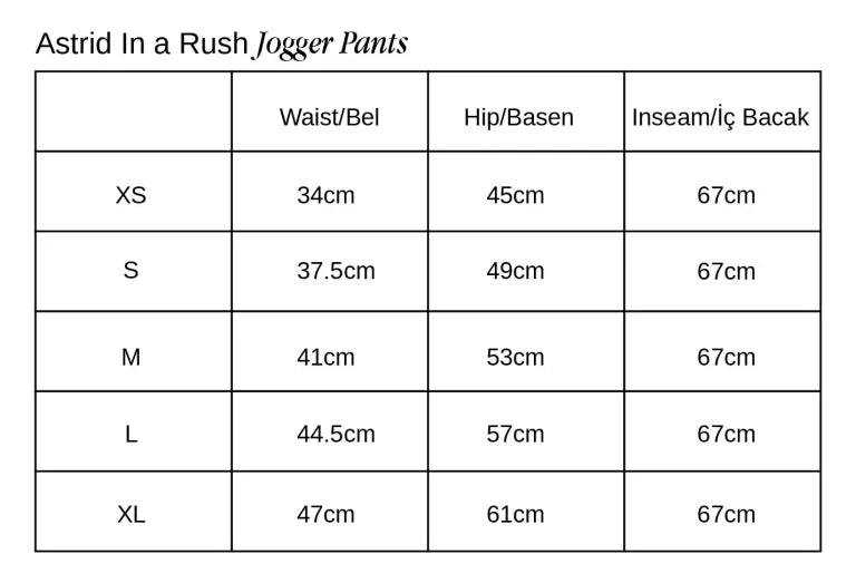 Astrid In A Rush Jogger Pantolon beden tablosu 1